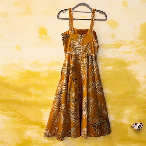 White House Black Market Mustard Palm Print Midi Dress - Picture 2 of 7